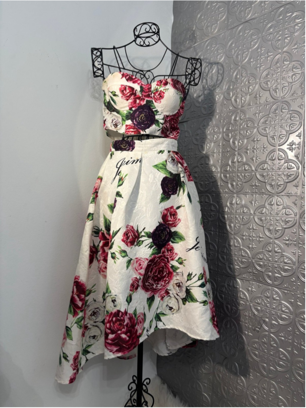 Rare htf 2 piece dress gown strapless roses maxi skirt formal wedding pageant